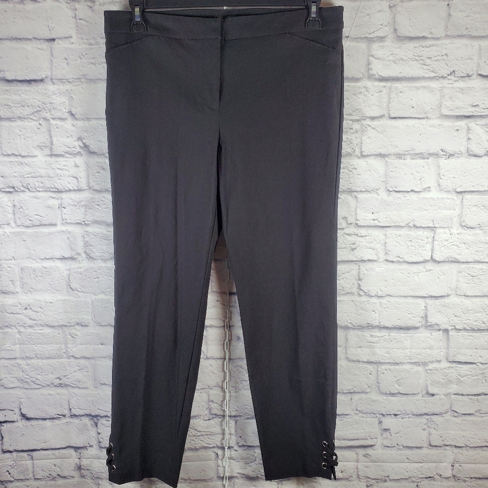 SOHO Apparel Ltd Stretch Fly Front Grommet Lace Up Ankle Pants, 14, Black